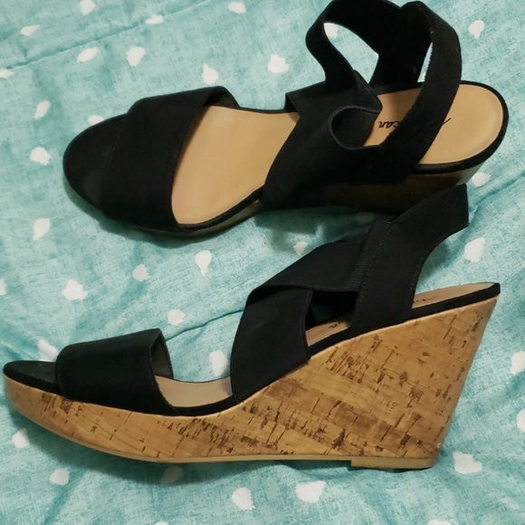 Platform black stretch sandal heels - Picture 1 of 4